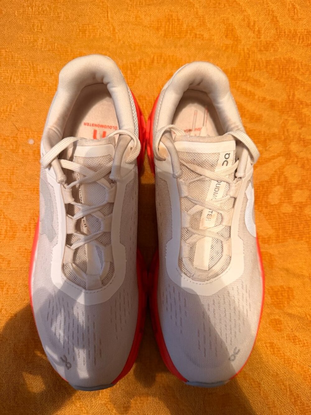 On Running Women's White and Coral Cloud Athletic Sneakers - Picture 5 of 6